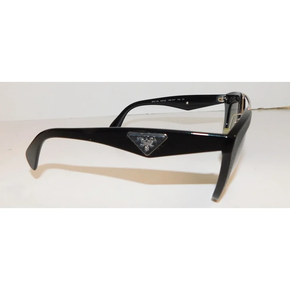 PRADA 14S Cinema ORNATE SAFFIANO LEATHER PR14SS Black‎ Sunglasses Triangle Logo